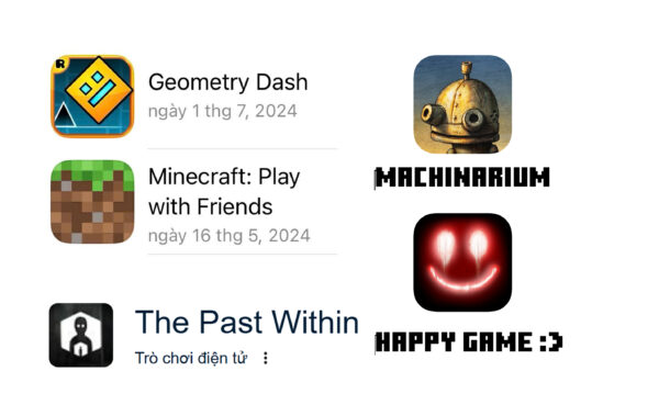ID Minecraft, Geometry Dash, Happy Game, The Past Within, Machinarium