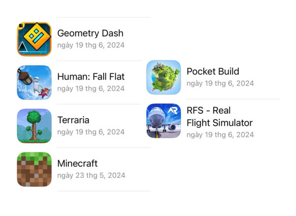 ID Appstore Minecraft + Human + RFS + Terraria và một số tựa game khác